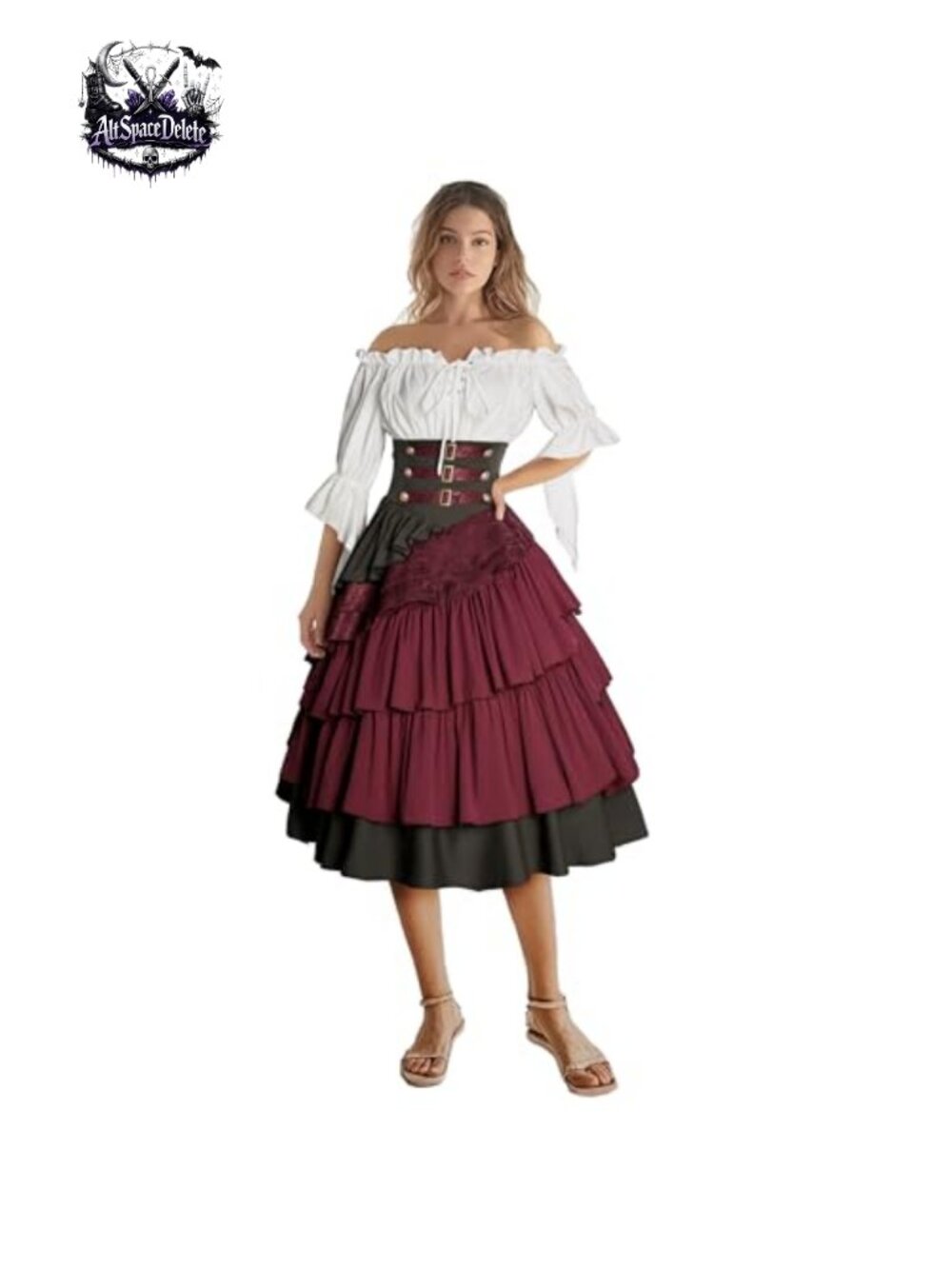 Women's Pirate Costume Renaissance Layered Ruffle Viking Outfit Set